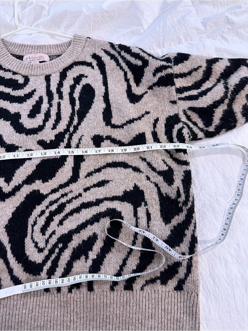 Philosophy Taupe and Black Zebra-Pattern Crewneck Sweater - Picture 3 of 6
